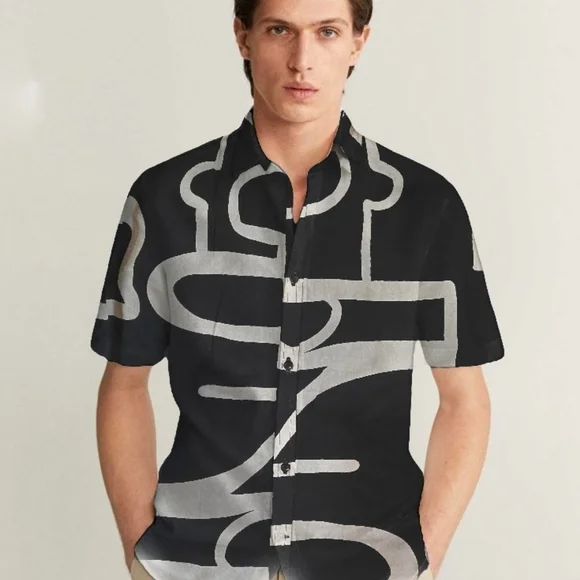 Men's Brown and Gray Patterned Shirt - Picture 5 of 7